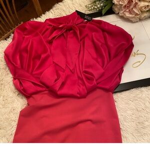 BADGLEY MISCHKA STUNNING NWT Dress Pink blouson bodice Tangerine Skirt Sz S